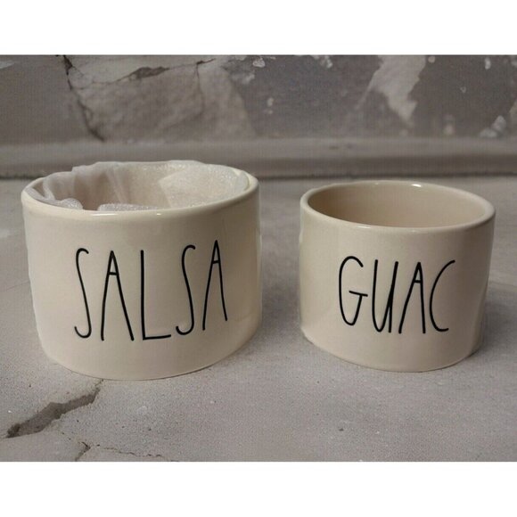 Rae Dunn Artisan Collection By Magenta Guac And Salsa Bowl Set W/ Bamboo Spoons - Picture 1 of 6